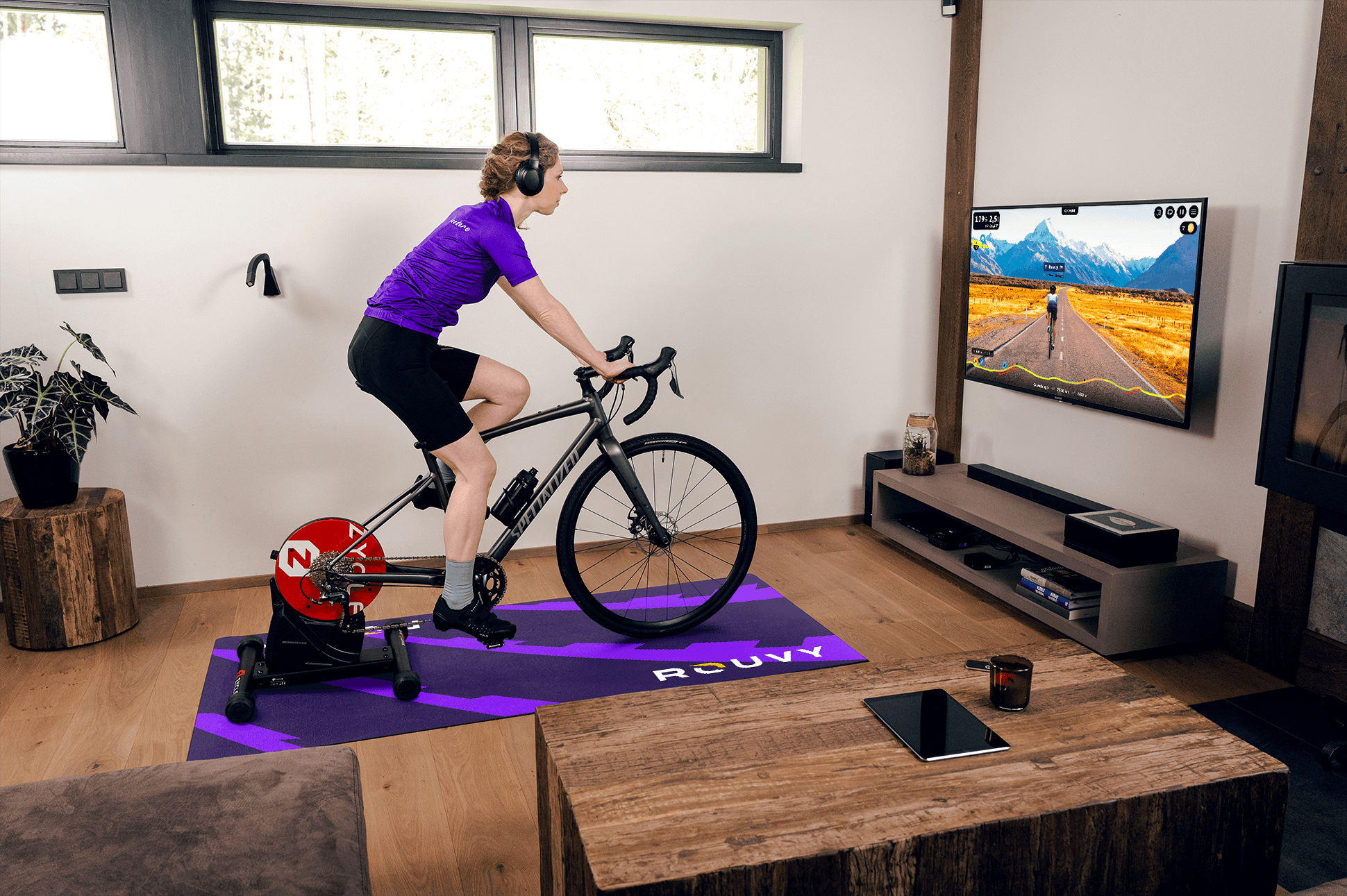 Woman riding turbo trainer