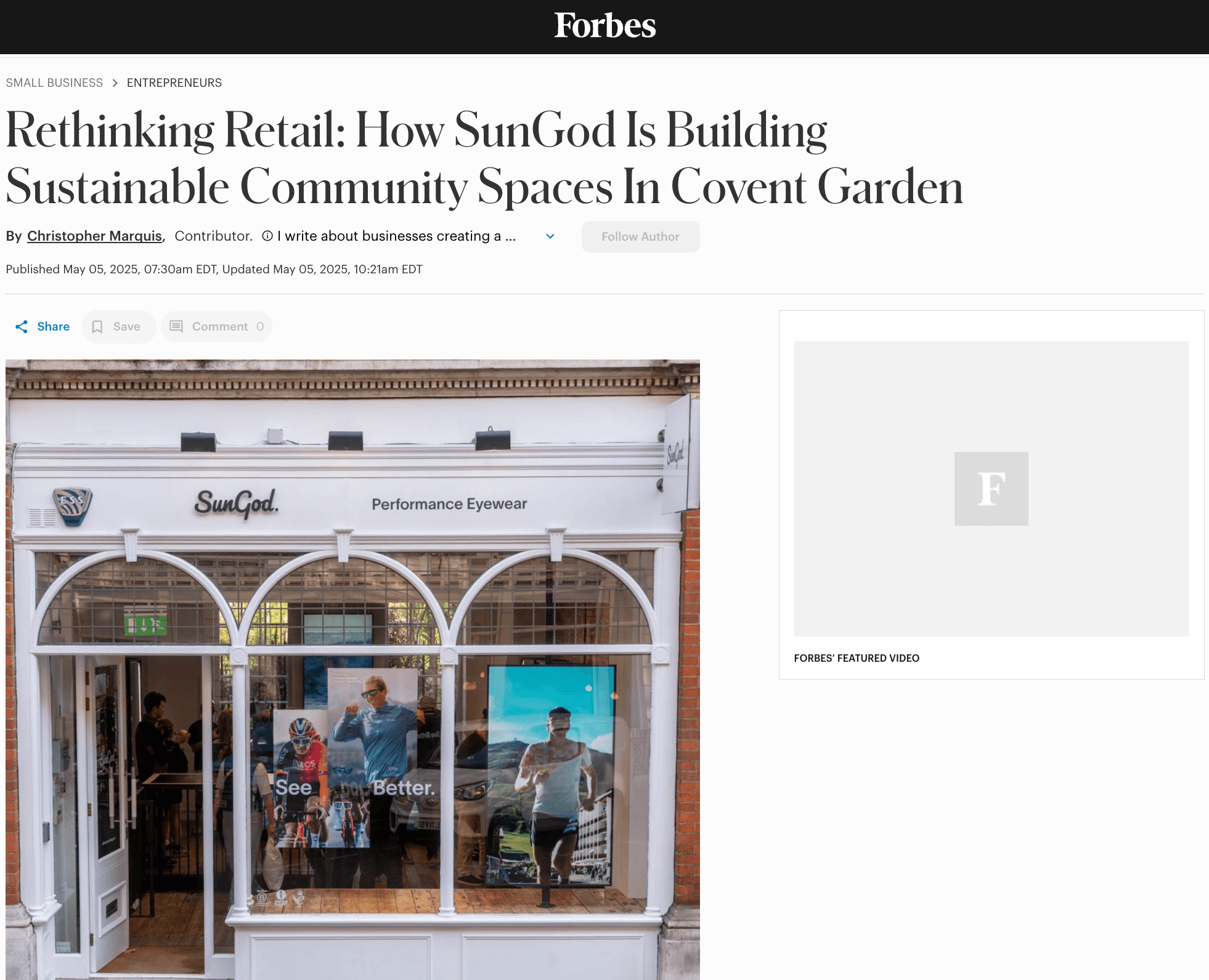 Forbes Article on SunGod Store Launch