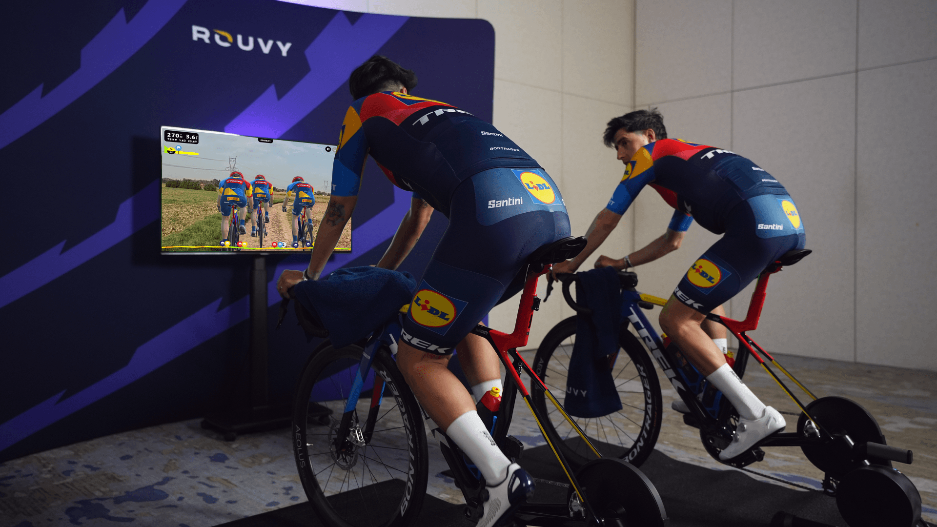 Two Lidl Trek Riders on Indoor Trainers
